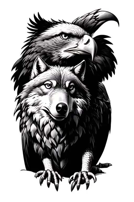 eagle sitting on wolf's shoulder tattoo tattoo design idea