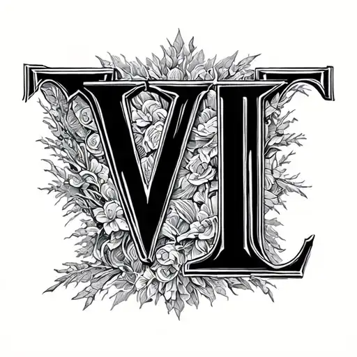 roman numerals in times new roman font 'VI' with a line on top and underline underneath, seamless to the text tattoo design idea