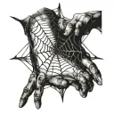 there are many hands and they make a web out of threads, a spider crawls along the web tattoo design idea