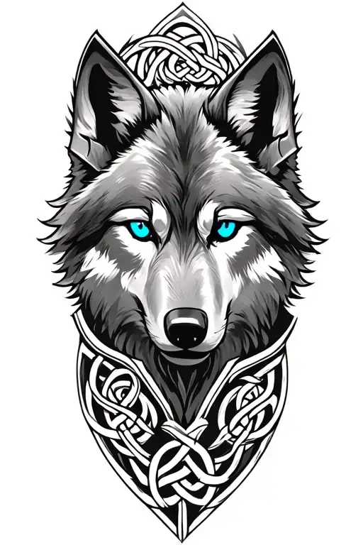 wolf with blue eyes on armor tattoo design featuring Celtic trinity knot  tattoo design idea