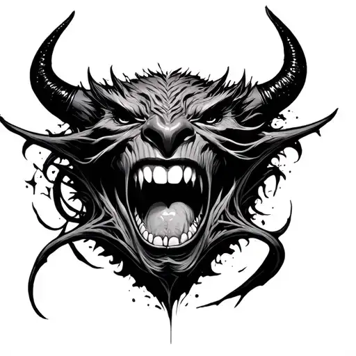  Demon being silenced mouth stitch shut tattoo design idea