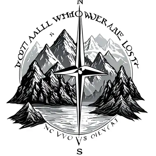 "not all who wander are lost" compass mountains tattoo design idea