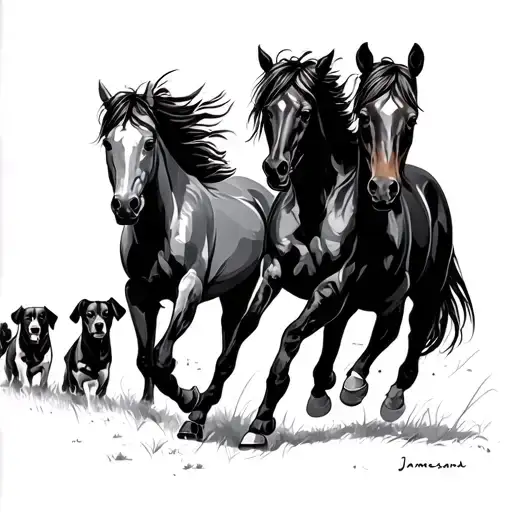 "Jamesand" horses and dogs running alongside tattoo design idea