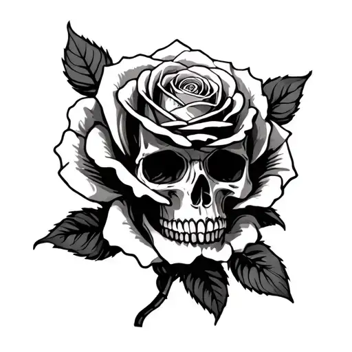 skull inside a rose , gothic tattoo tattoo design idea
