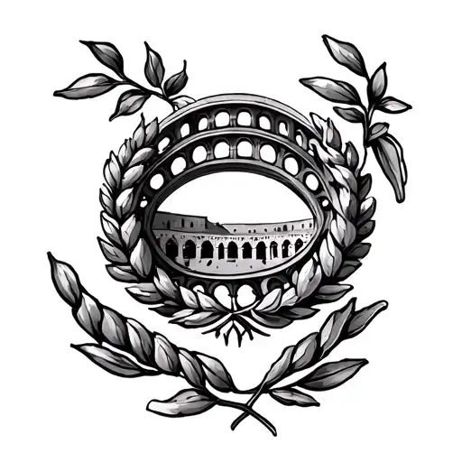 laurel wreath with colosseum inside tattoo design idea