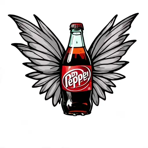 Dr pepper bottle with Fairy wings spread tattoo design idea