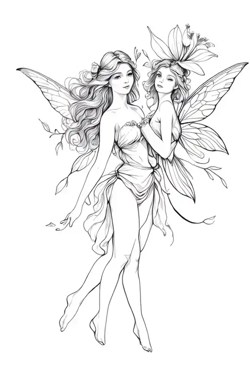 lilys of the valley and fairies dancing tattoo design idea