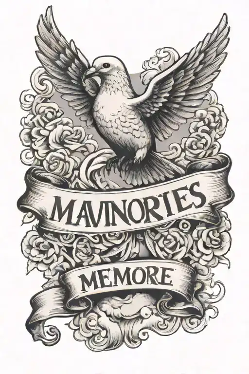 dove holding a banner with clouds around it and "making memories" in the banner tattoo design idea