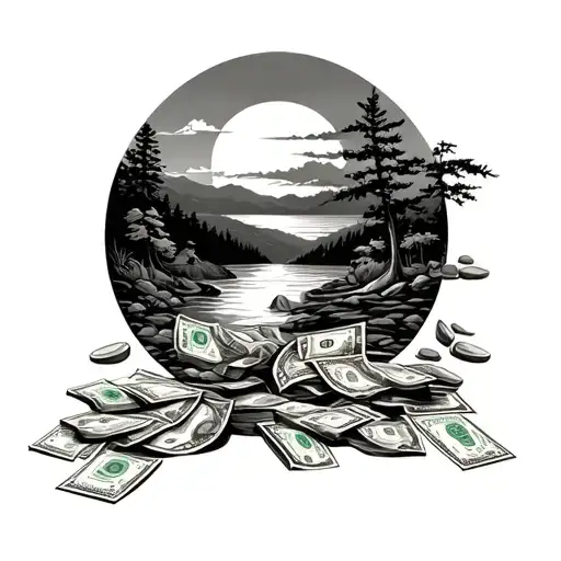 money and nature scene tattoo design idea