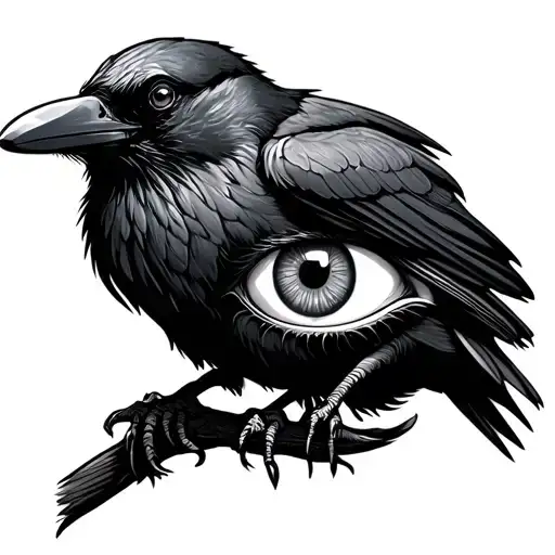 crow holding an evil eye tattoo design idea