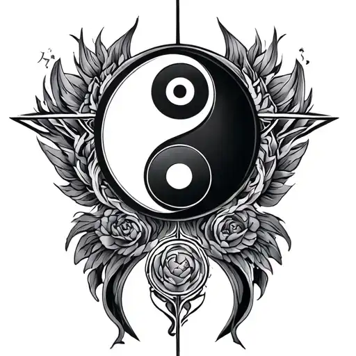 holy trinity symbol incorporated with yin yang symbol tattoo design idea