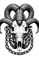 Ram skull sitting in chains with a scorpion on its head tattoo design idea