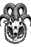 Ram skull sitting in chains with a scorpion on its head tattoo design idea