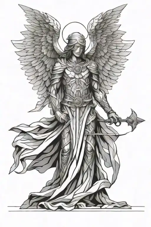 praying angel warrior men standing tattoo design idea