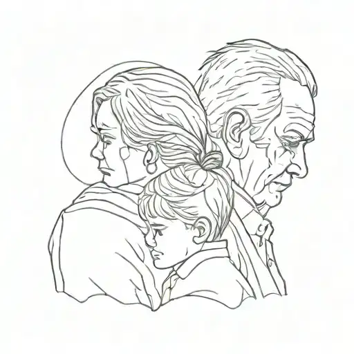 silhouette of a deceased grandfather and his granddaughter from behind simple with little detail tattoo design idea