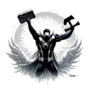 Thor's hammer, Messi's silhouette celebrating heaven, Spiderman logo tattoo design idea