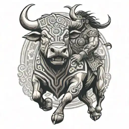 inca fighting a bull tattoo design idea