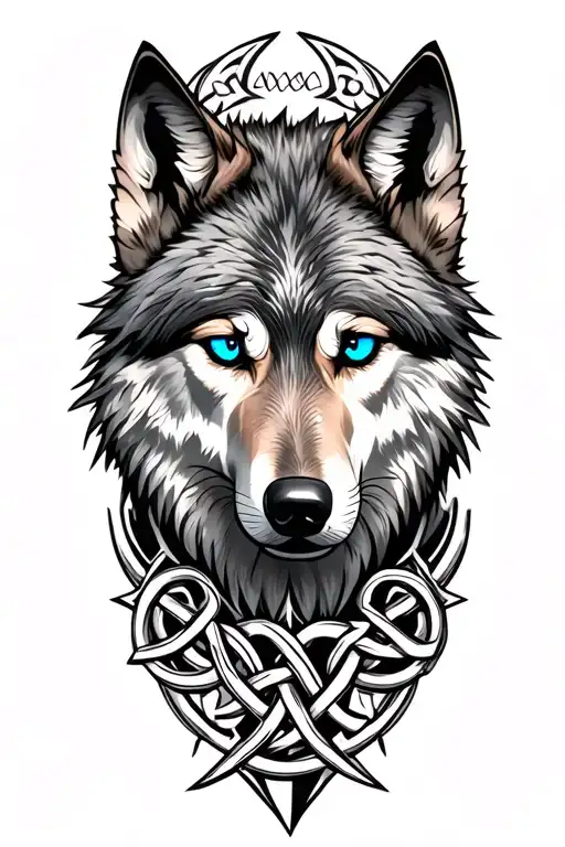 wolf with blue eyes on armor tattoo design featuring Celtic trinity knot  tattoo design idea