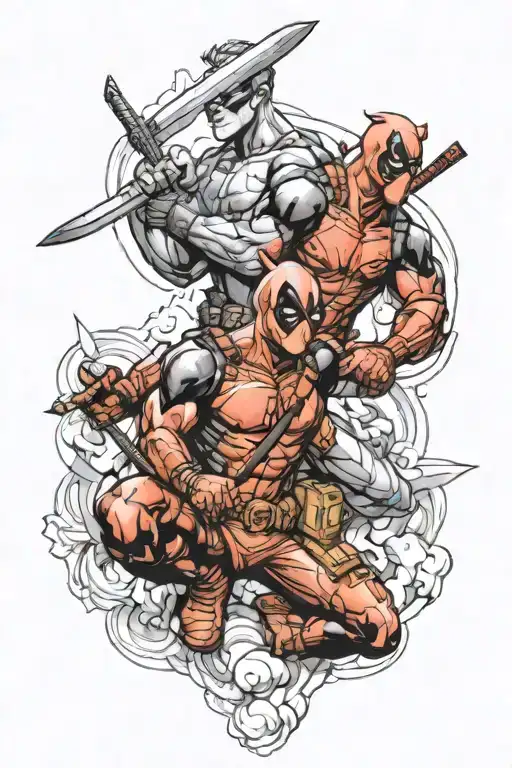 Michelangelo and Deadpool full sleeve tattoo design idea