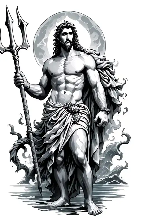 Poseidon holding a trident tattoo design idea