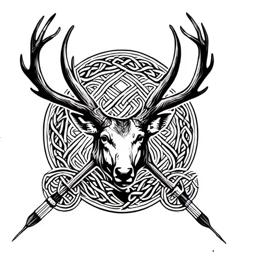A Celtic knotwork design incorporating hunting elements like deer antlers and arrows, symbolizing strength and tradition tattoo design idea