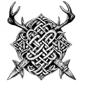A Celtic knotwork design incorporating hunting elements like deer antlers and arrows, symbolizing strength and tradition tattoo design idea