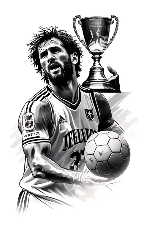 Leo Messi with worl cup football and Michael Jordan with cup tattoo design idea