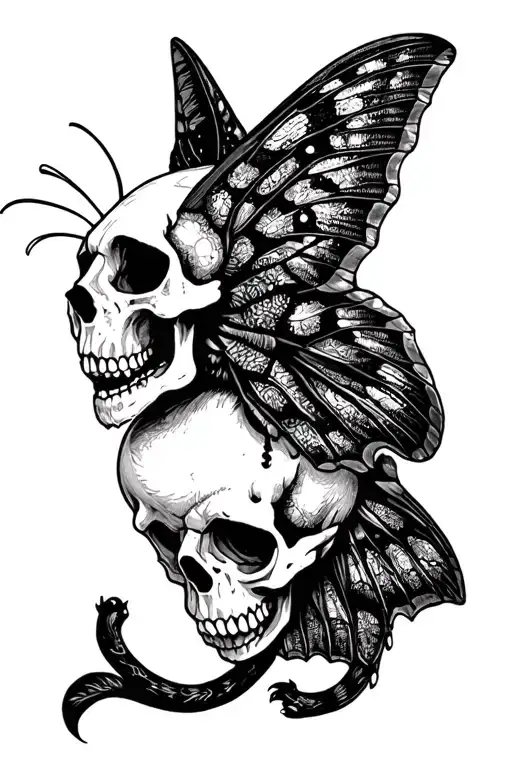 Horror moth with a Cat Skull wearing tattoo design idea