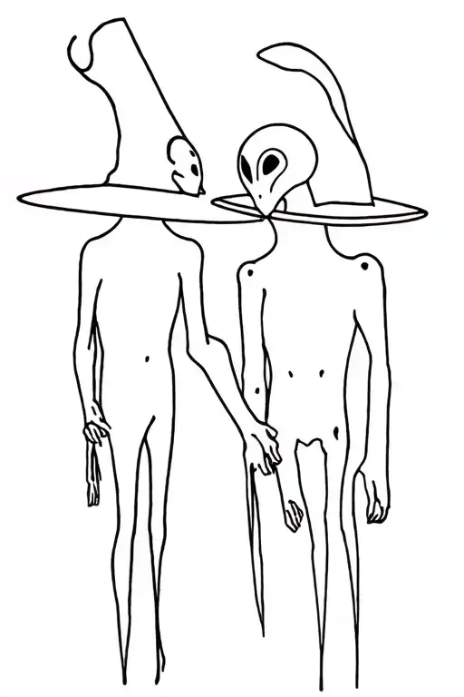 witch and alien holding hands tattoo design idea