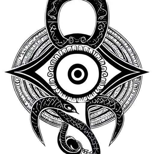 ankh with eye of horus and kundalini snakes tattoo design idea