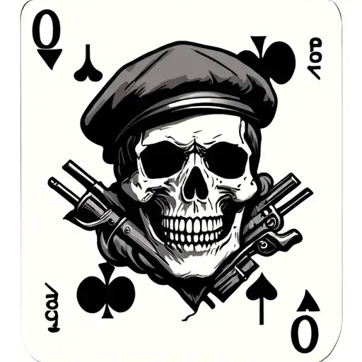 skull wearing beret on playing card for army rangers 75th infantry 2nd Battalion  tattoo design idea