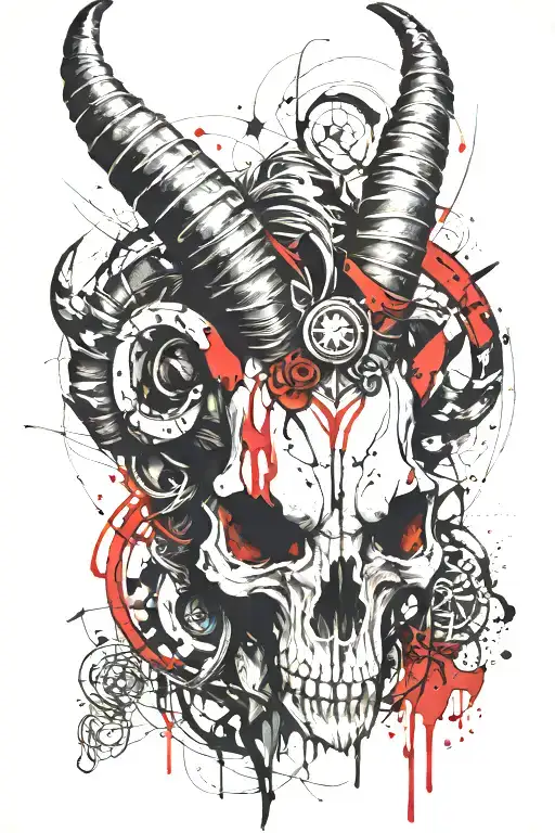 Capricorn goat skull with horns tattoo design idea