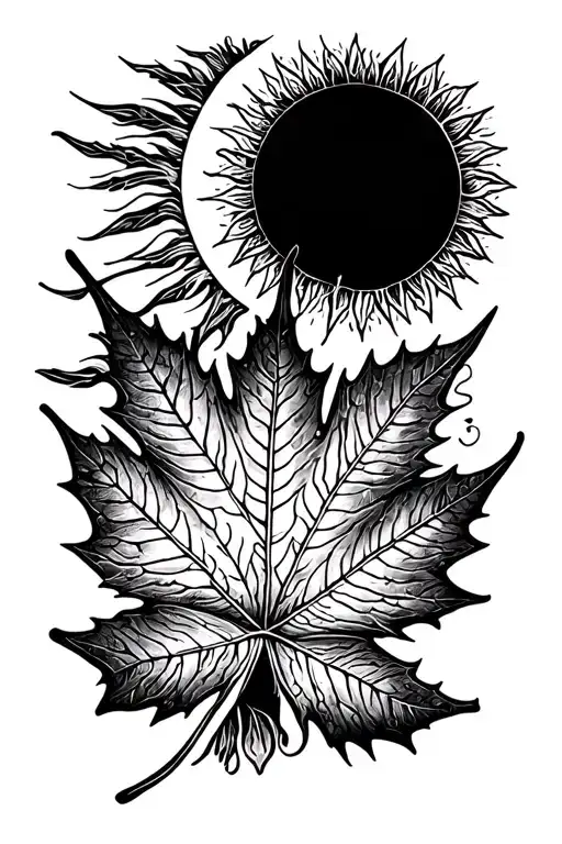 maple leaf with sun tattoo design idea