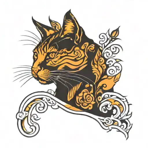 orange tabby cat silhouette tattoo design idea
