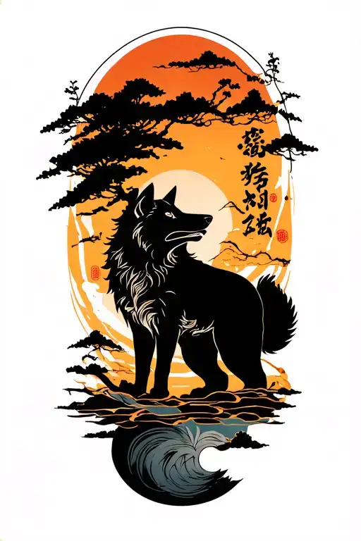 A single Lone Wolf silhouette tattoo design idea
