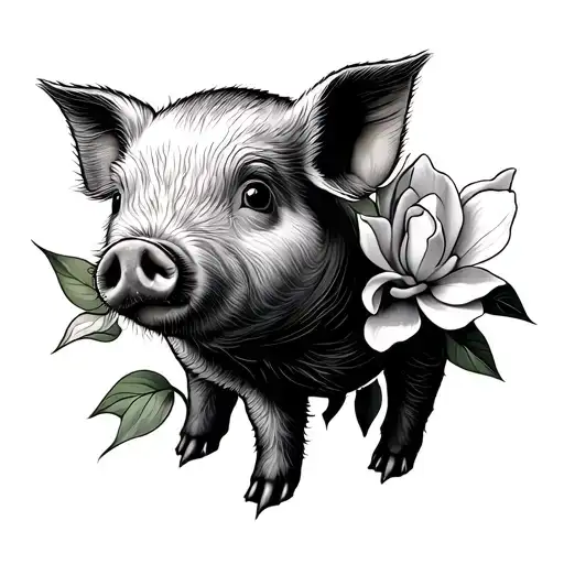 magnolia flower, Lyra constellation, archer imagery, baby pig tattoo design idea