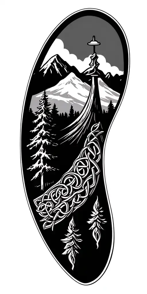 Celtic, fire department, family, outdoors, mountains, trees, strength, peace, patriotic tattoo design idea
