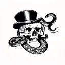 Traditional tattoo snake emerging it's head through a skulls jaw with a top hat on tattoo design idea