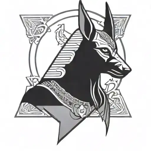 Anubis with some kind of libra sign or scale and geometric  tattoo design idea