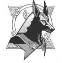 Anubis with some kind of libra sign or scale and geometric  tattoo design idea