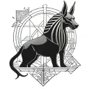 Anubis with some kind of libra sign or scale and geometric  tattoo design idea