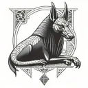 Anubis with some kind of libra sign or scale and geometric  tattoo design idea