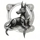 Anubis with some kind of libra sign or scale and geometric  tattoo design idea