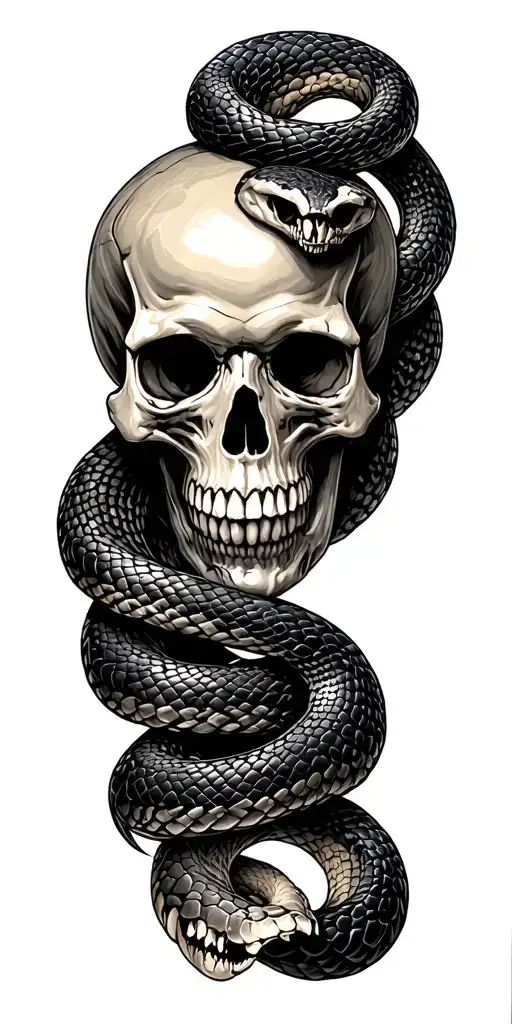 snake wrapped around skull tattoo design idea