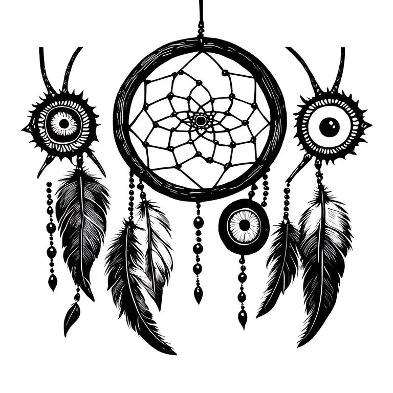 dream catcher  breaded wood frame with evil eye beads hang down tattoo design idea