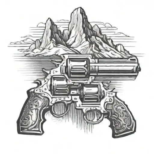 twin mountain peak. revolver tattoo design idea