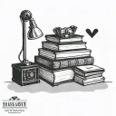 A tattoo design of a receptionist desk with a stack of books, a paw print stamp, and a subtle reference to $uicide Boys music tattoo design idea