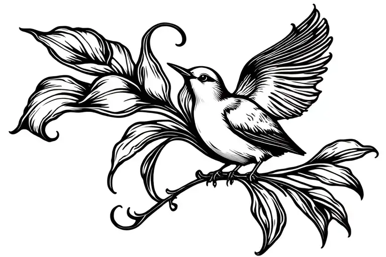 love bird and Calla lily elegant tattoo design idea