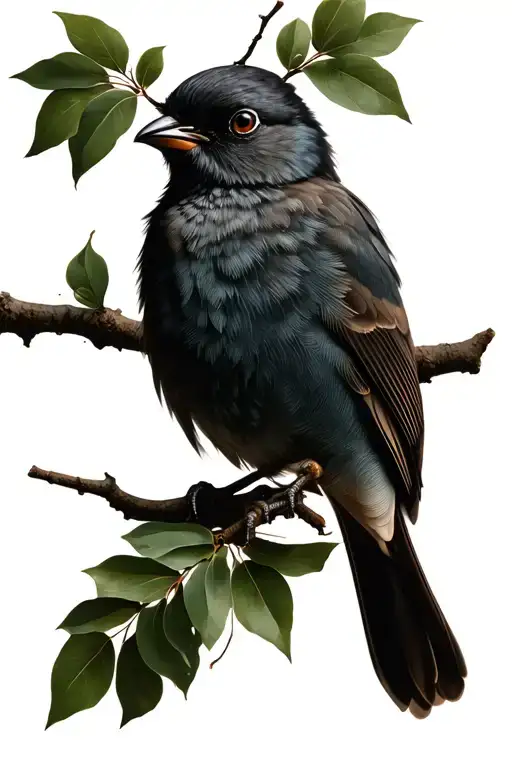 bird made of branch and bay leaf tattoo design idea