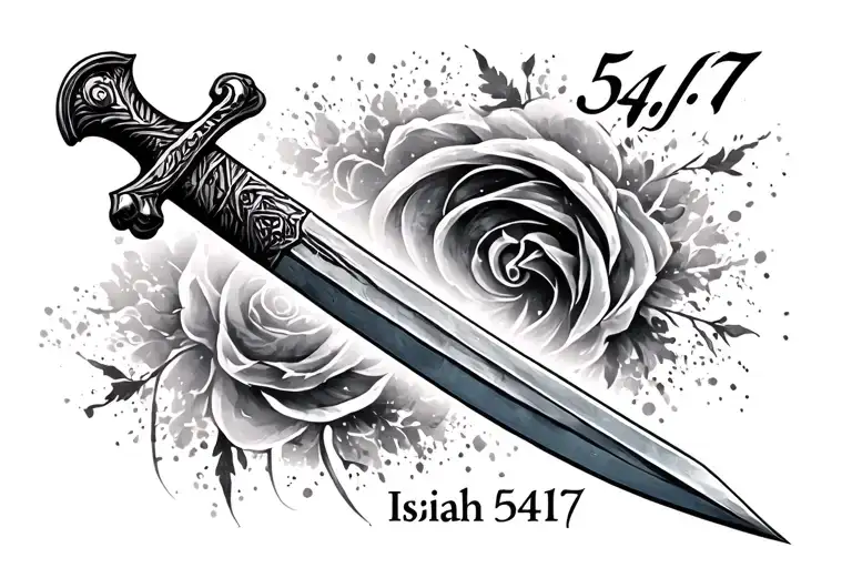 Isaiah 54:17 with a sword embedded tattoo design idea